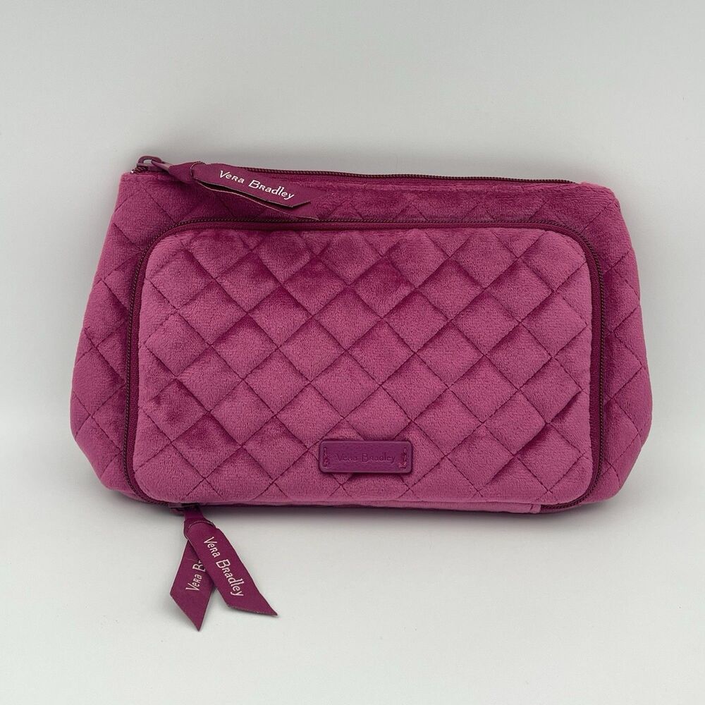 Vera Bradley Compact Organizer Zip Pouch Quilted Velvet Pink Majestic Magenta